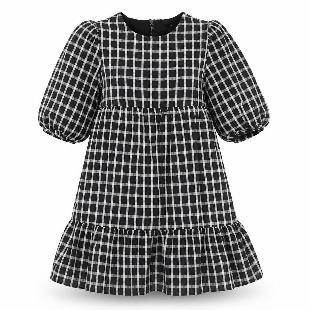 Front view of New Look women’s black check polyester a-line, size UK 10, round neck