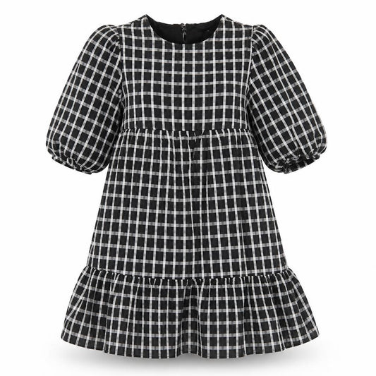 Front view of New Look women’s black check polyester a-line, size UK 10, round neck