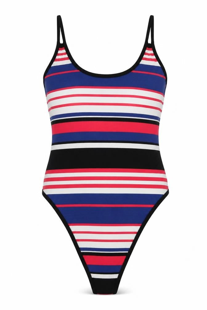New Look Womens Multicoloured Striped Cotton Bodysuit One-Piece Size 10  Snap