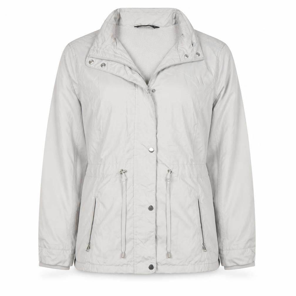 Front view of Dunnes women’s grey jacket, size UK 14, zip