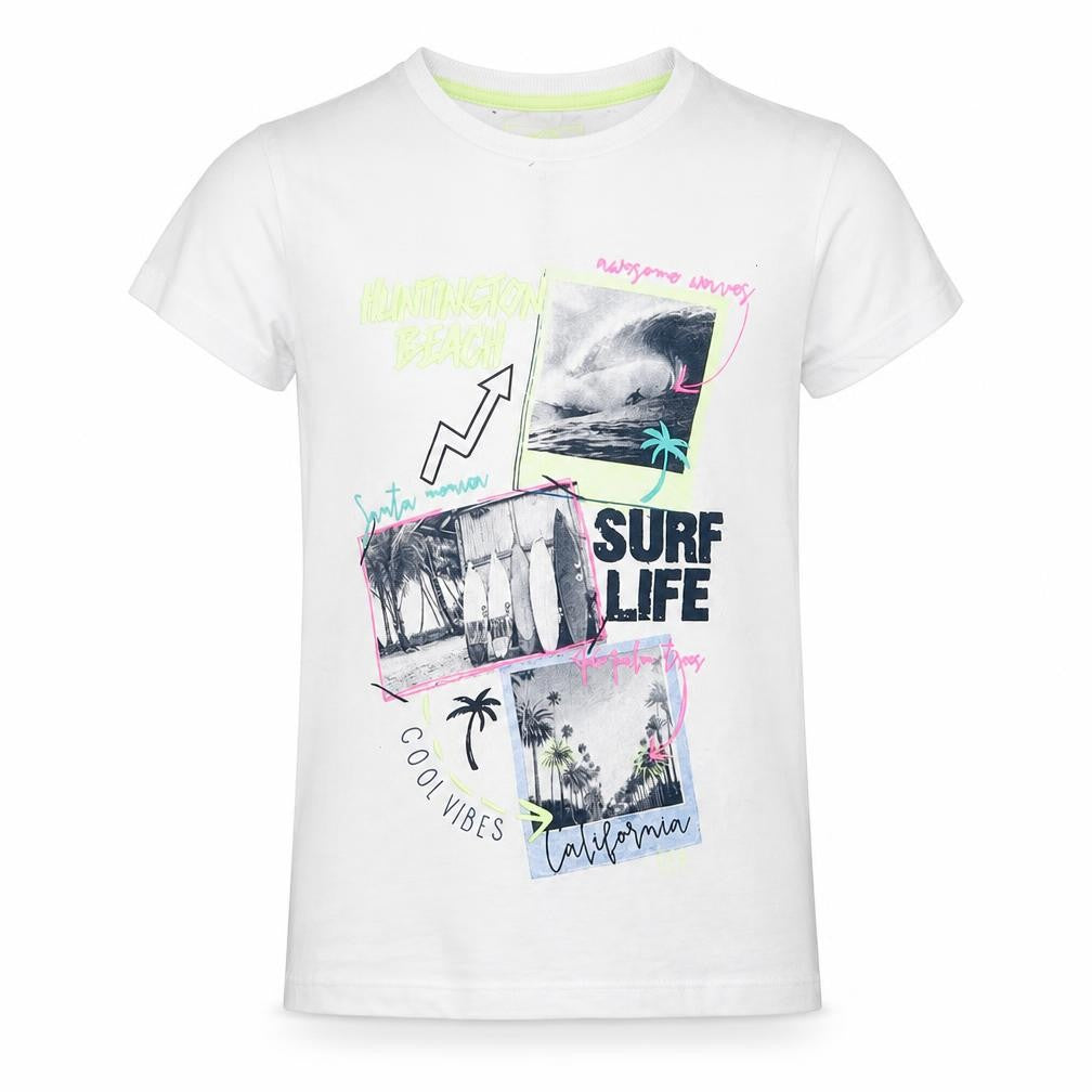 Front view of Matalan girls’ white cotton basic t-shirt, size 9, years crew neck pullover