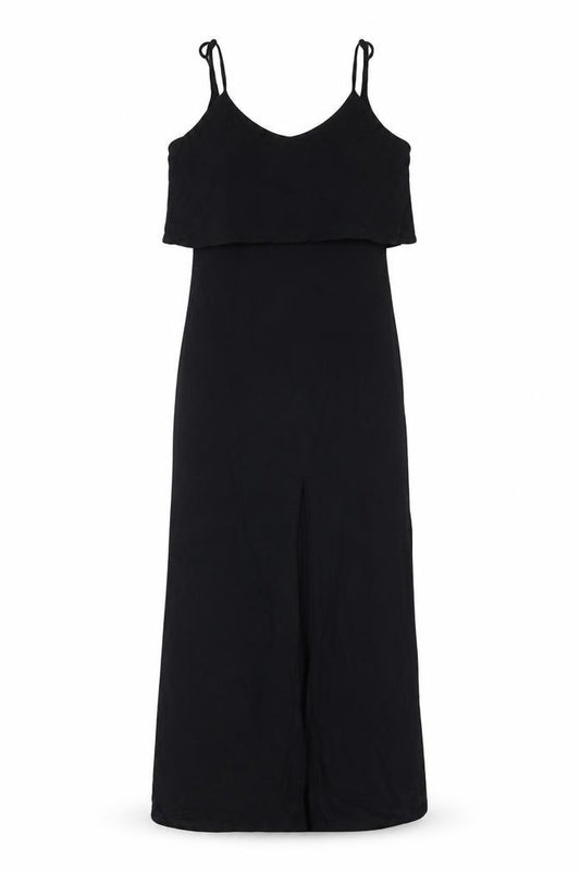 Front view of Love women’s black viscose a-line, size M, square neck pullover