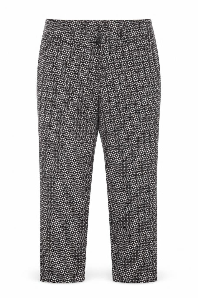 Barbara Lebek Womens Black Geometric Cotton Trousers  Size 10 L25 in Regular Button