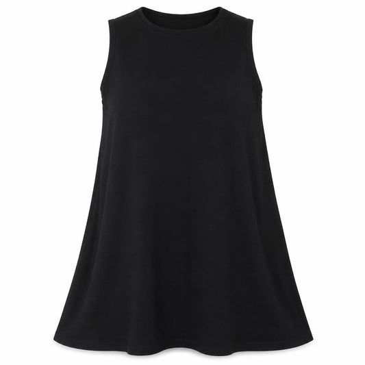Front view of ASOS women’s black viscose a-line, size UK 12, crew neck pullover