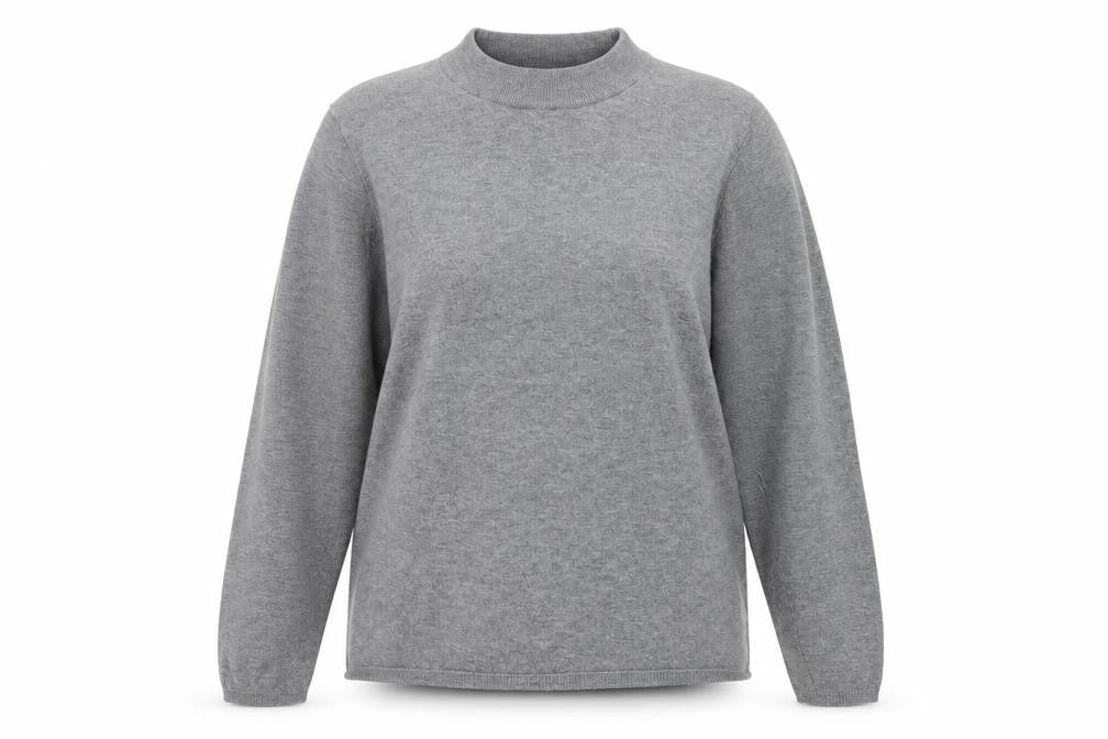 Front view of Primark women’s grey crew neck polyester jumper, size L