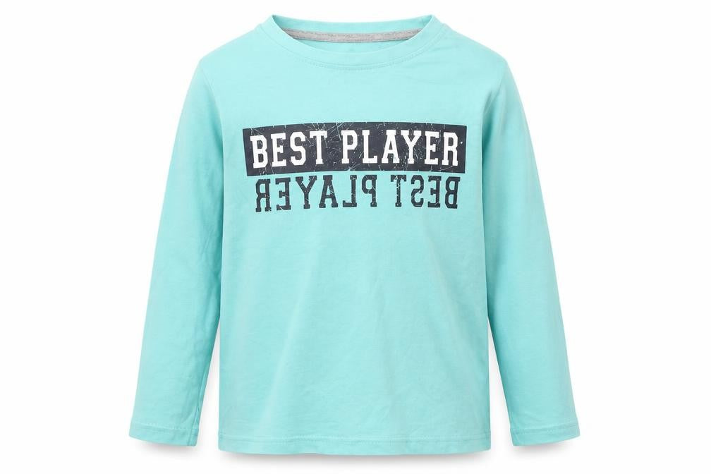 Front view of Lupilu boys’ blue cotton basic casual, size 4-5, years round neck