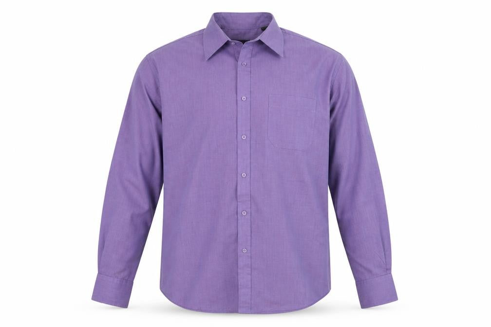 Front view of Burton men’s purple polyester button-up, size 38, collared