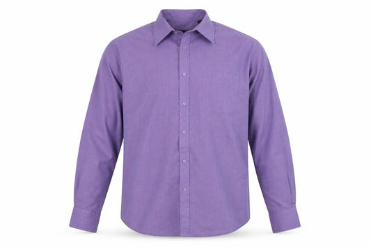 Front view of Burton men’s purple polyester button-up, size 38, collared