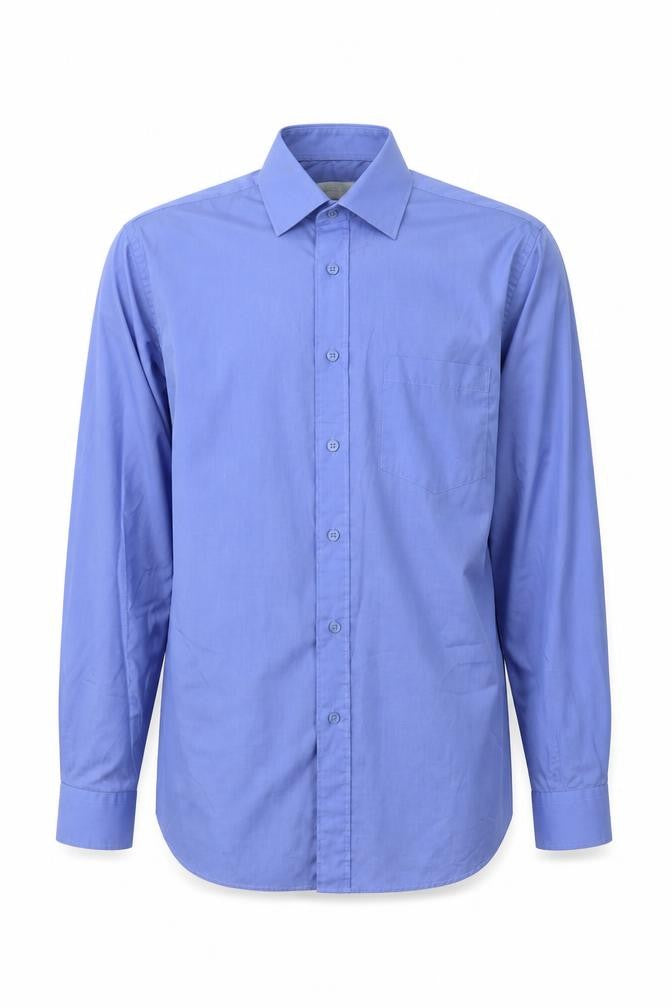 Front view of Dunnes men’s blue cotton button-up, size 38, collared
