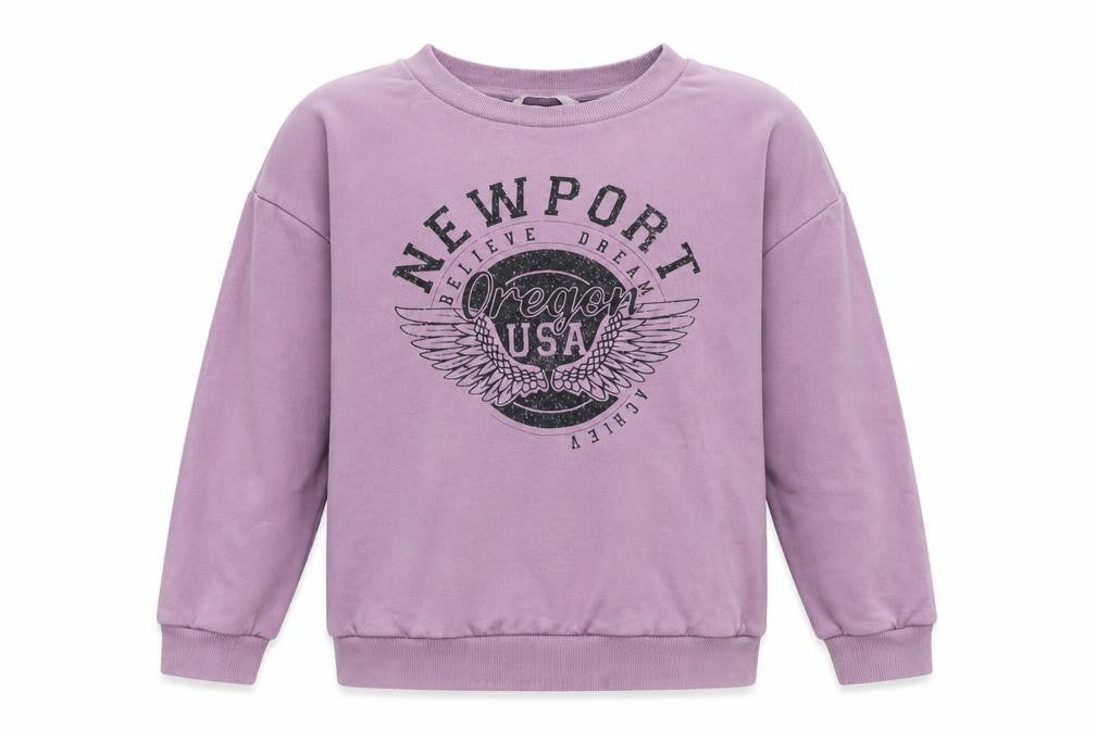 Front view of George girls’ purple cotton pullover sweatshirt, size 7-8, years
