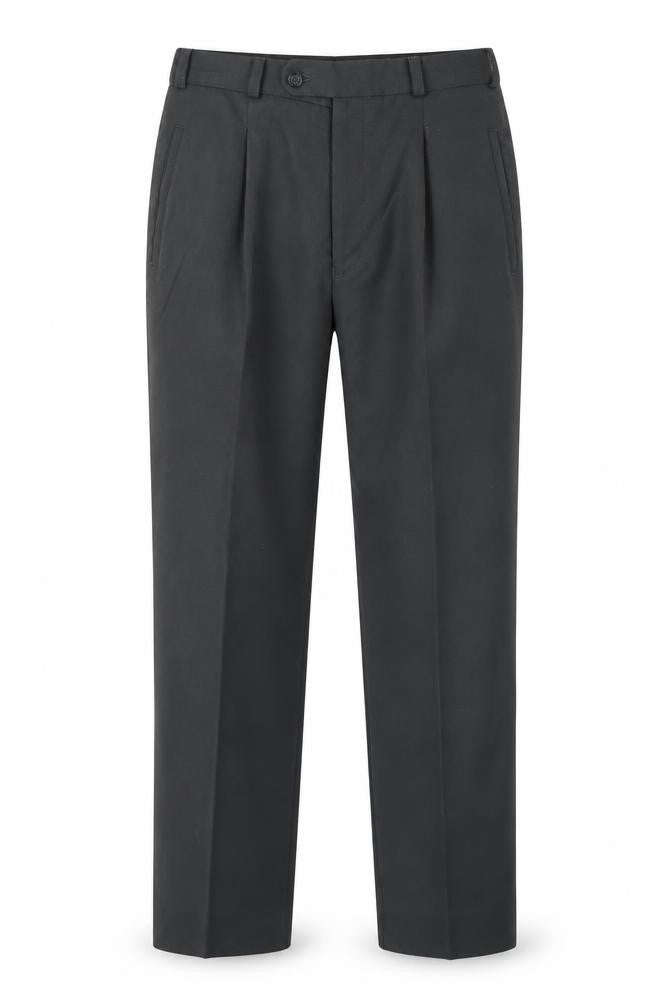 Front view of Remus Uomo men’s grey polyester trousers, size M, 26-inch leg regular