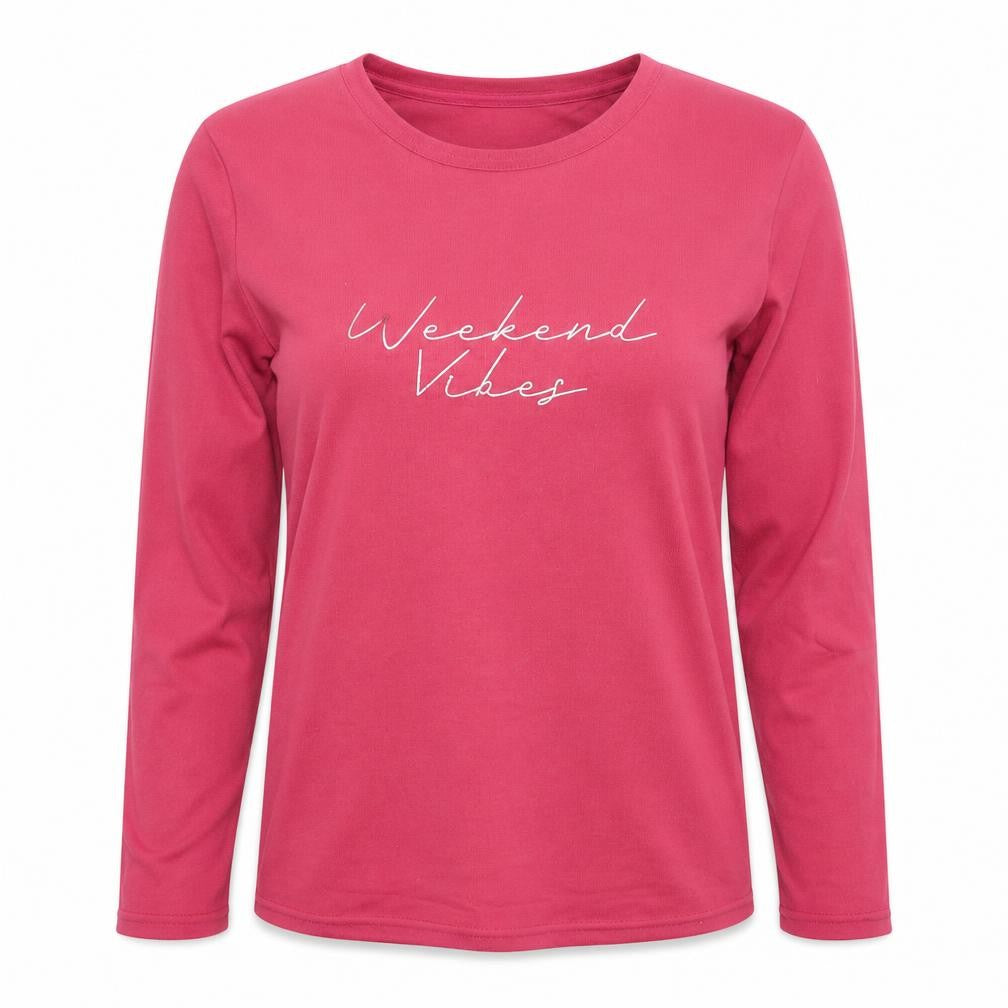 Front view of Pep&Co women’s pink polyester basic blouse, size UK 8, round neck