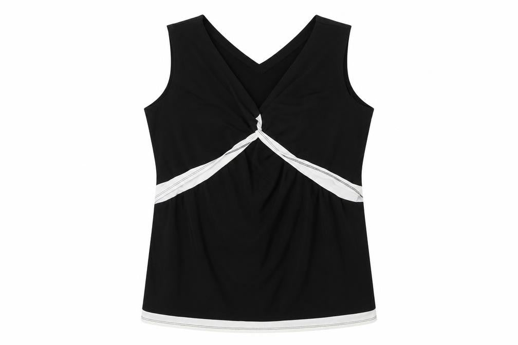 Front view of Michele Hope women’s black polyester basic tank, size UK 14, v-neck
