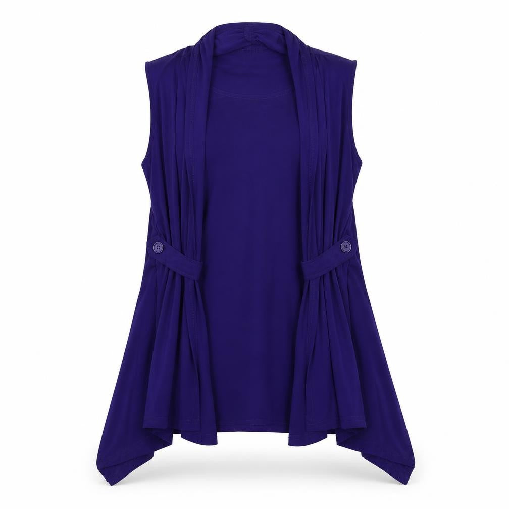 Front view of Nina Leonard women’s purple polyester basic blouse, size L, round neck