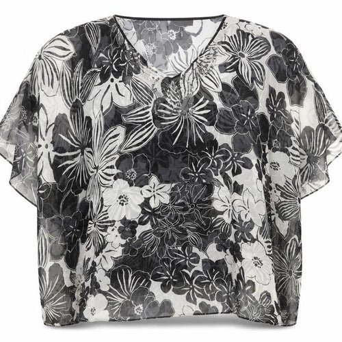 Anthony Studio Womens Black Floral Polyester Tunic Blouse Size S V-Neck - Beach Cover Up