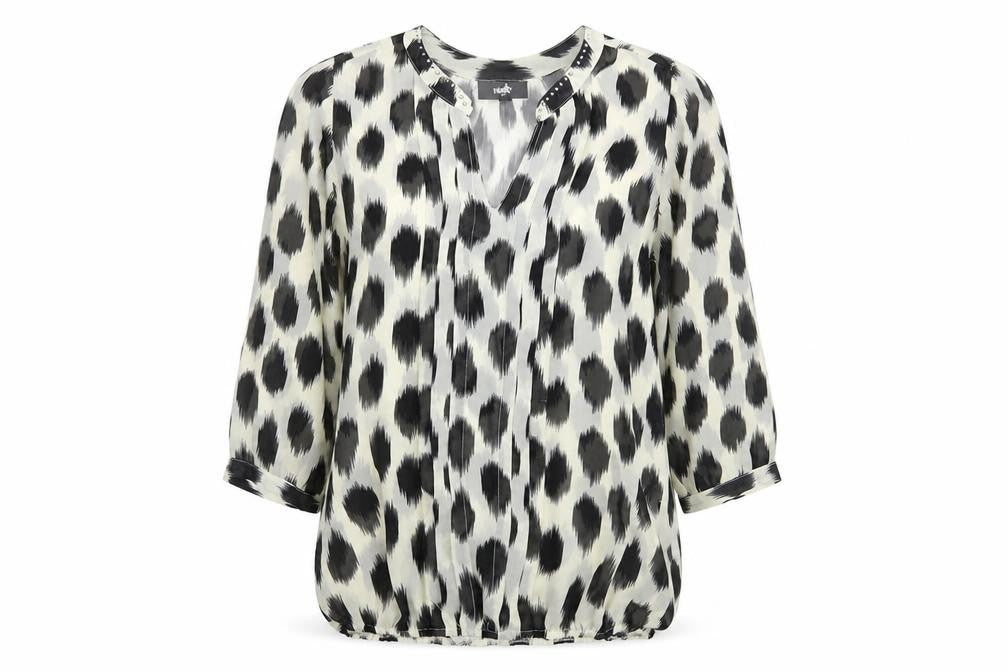 Front view of Wallis women’s ivory animal print polyester basic blouse, size S, v-neck