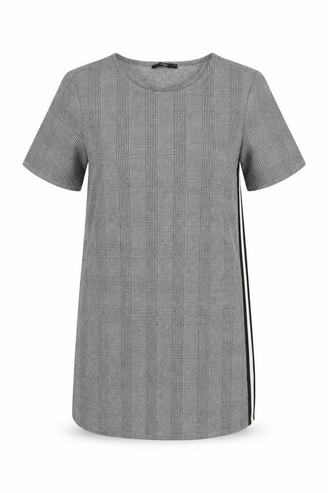 Front view of George women’s grey plaid polyester shift, size UK 12, boat neck pullover