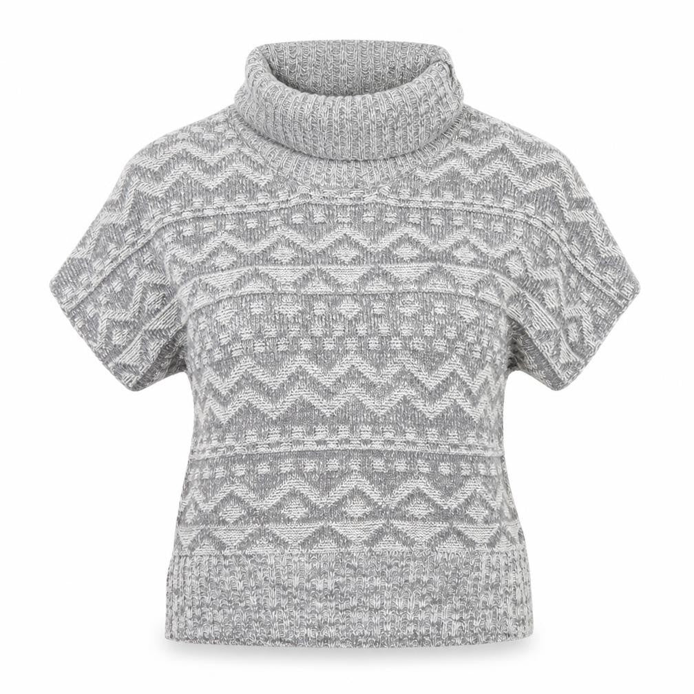 Front view of Peacocks women’s grey roll neck geometric acrylic jumper, size S