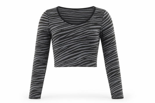 Front view of Primark women’s black striped polyester cropped casual, size XS, crew neck
