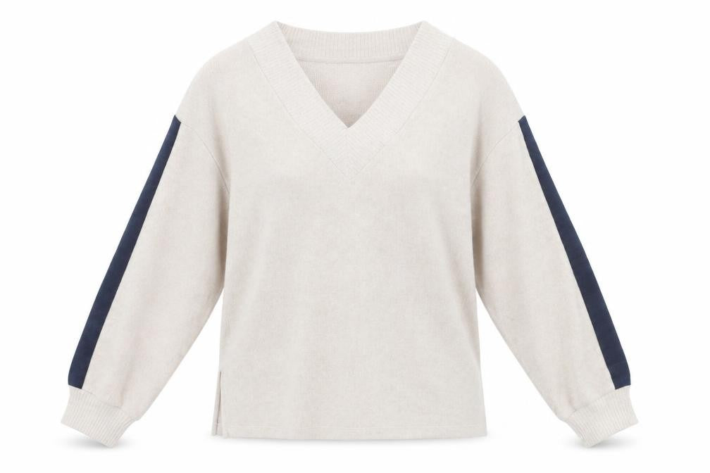 Front view of F&F women’s beige crew neck polyester jumper, size M