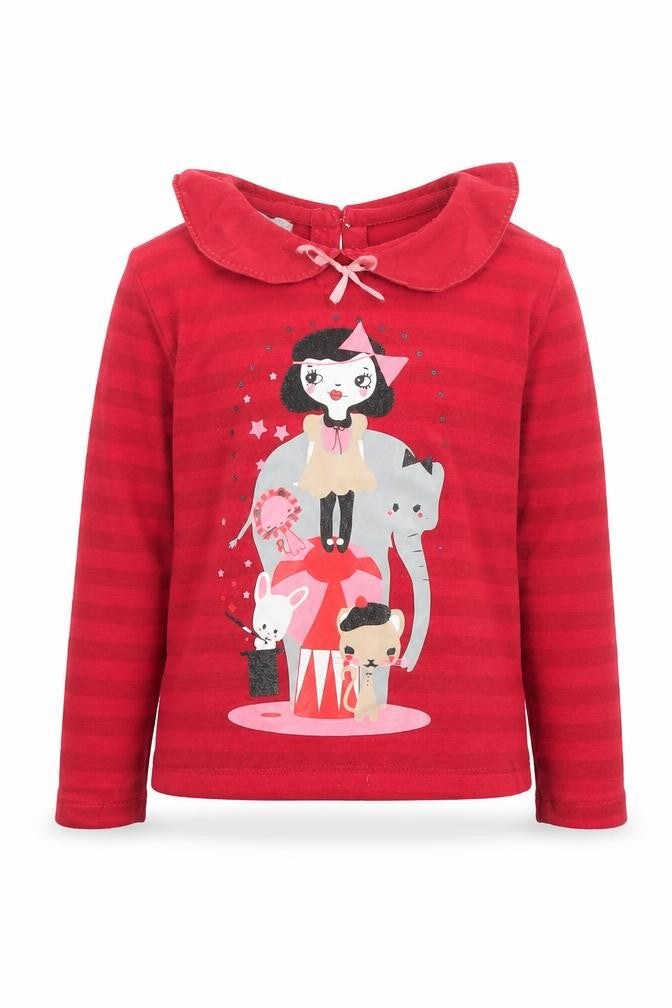 Front view of H&M girls’ red cotton basic t-shirt, size 3-4, years collared