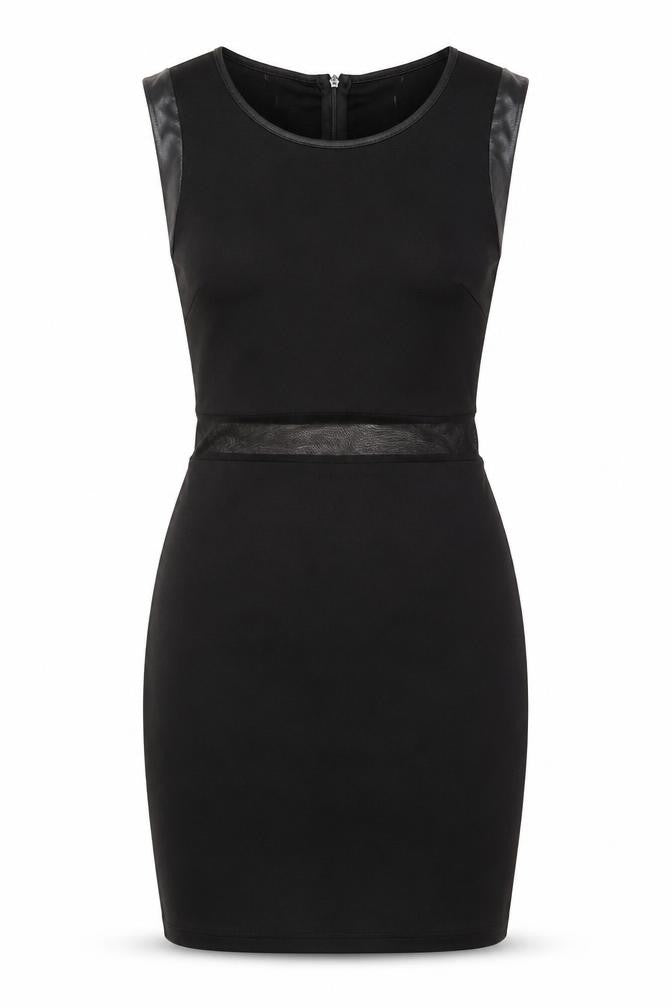 Front view of F&H women’s black polyester bodycon, size L, boat neck