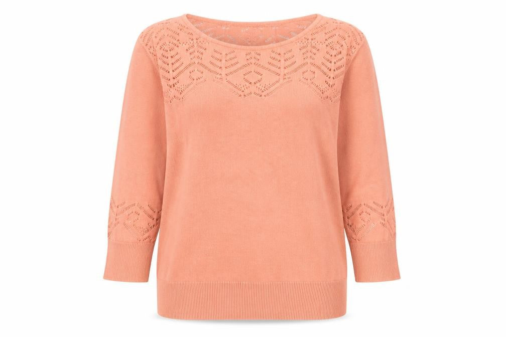 Front view of Nanette Lepore women’s orange round neck cotton jumper, size M