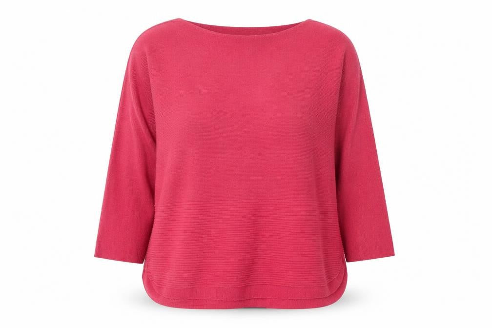 Front view of Dunnes women’s pink round neck cotton jumper, size L