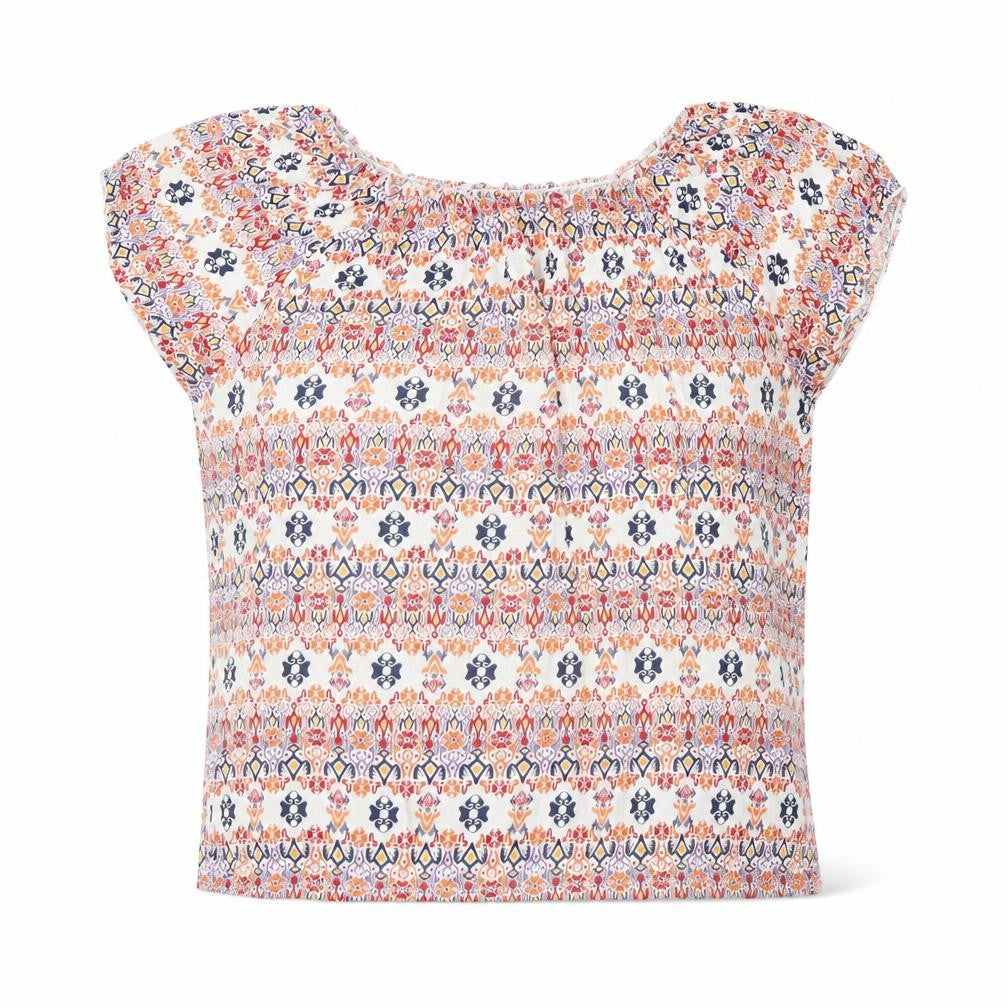 Front view of BPC Selection women’s multicoloured geometric polyester basic t-shirt, size XL, off the shoulder