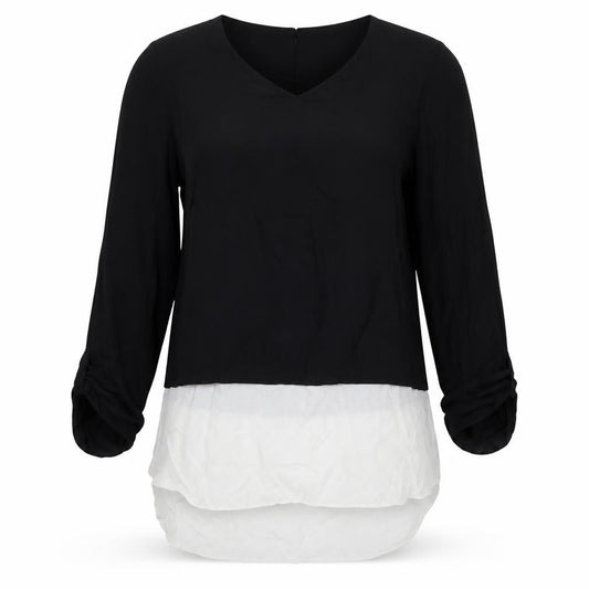 Front view of Papaya women’s black viscose basic blouse, size UK 12, v-neck