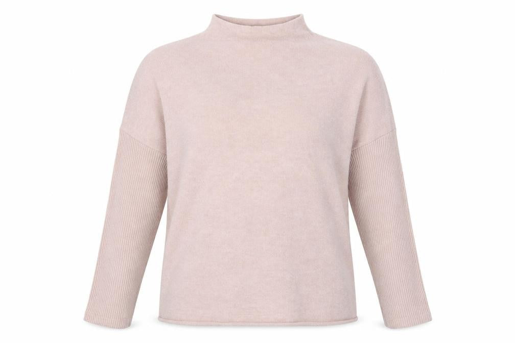Front view of H&M women’s pink high neck viscose jumper, size XS