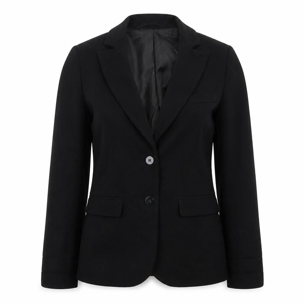 Front view of Internacionale women’s black polyester jacket suit jacket, size UK 12