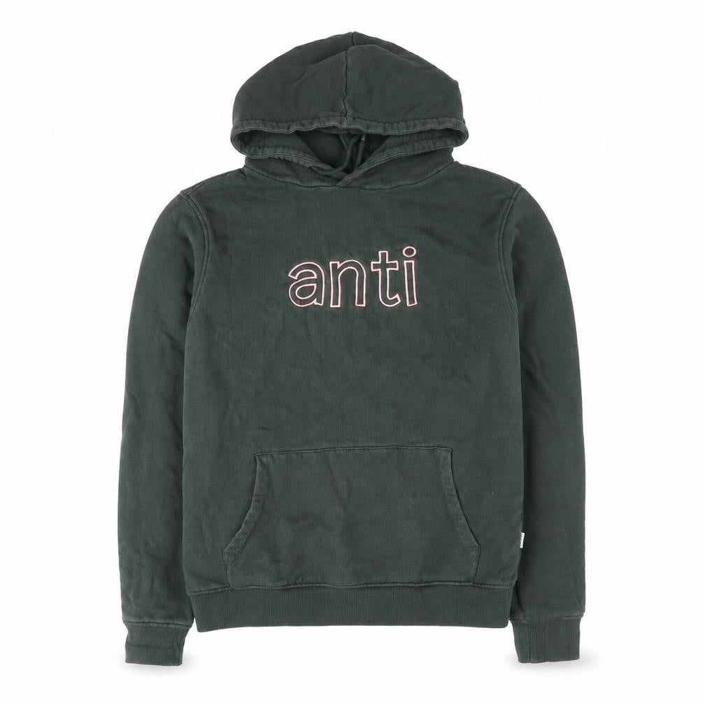 Front view of Anti Blue women’s green 100% cotton pullover hoodie, size M, pullover