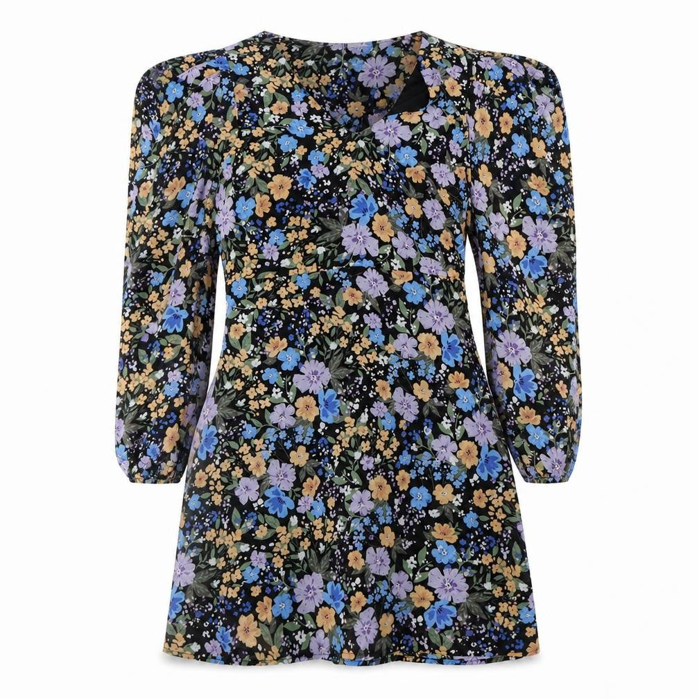 Front view of Villa women’s black polyester shift, size UK 10, v-neck pullover