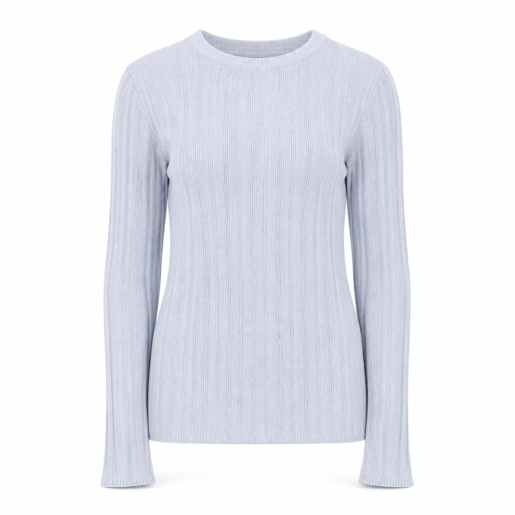 Front view of Primark women’s blue round neck viscose jumper, size UK 10