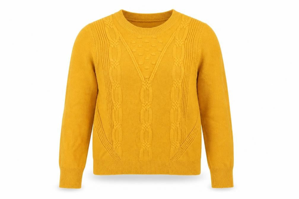 Front view of Oasis women’s yellow round neck viscose jumper, size L