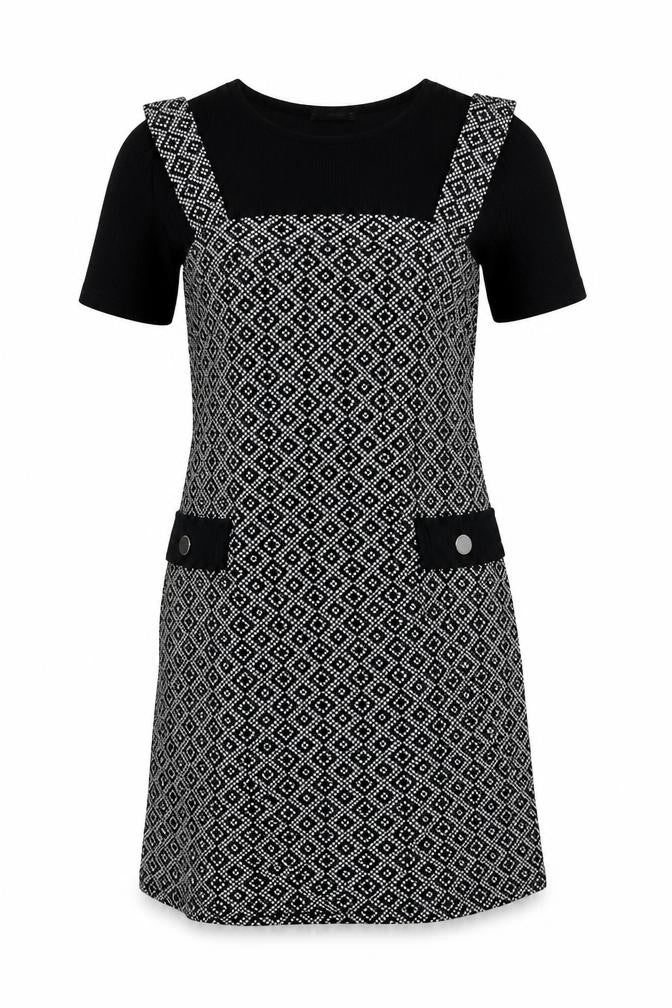 Dunnes Stores Womens Black Geometric Nylon A-Line  Size 12  Round Neck