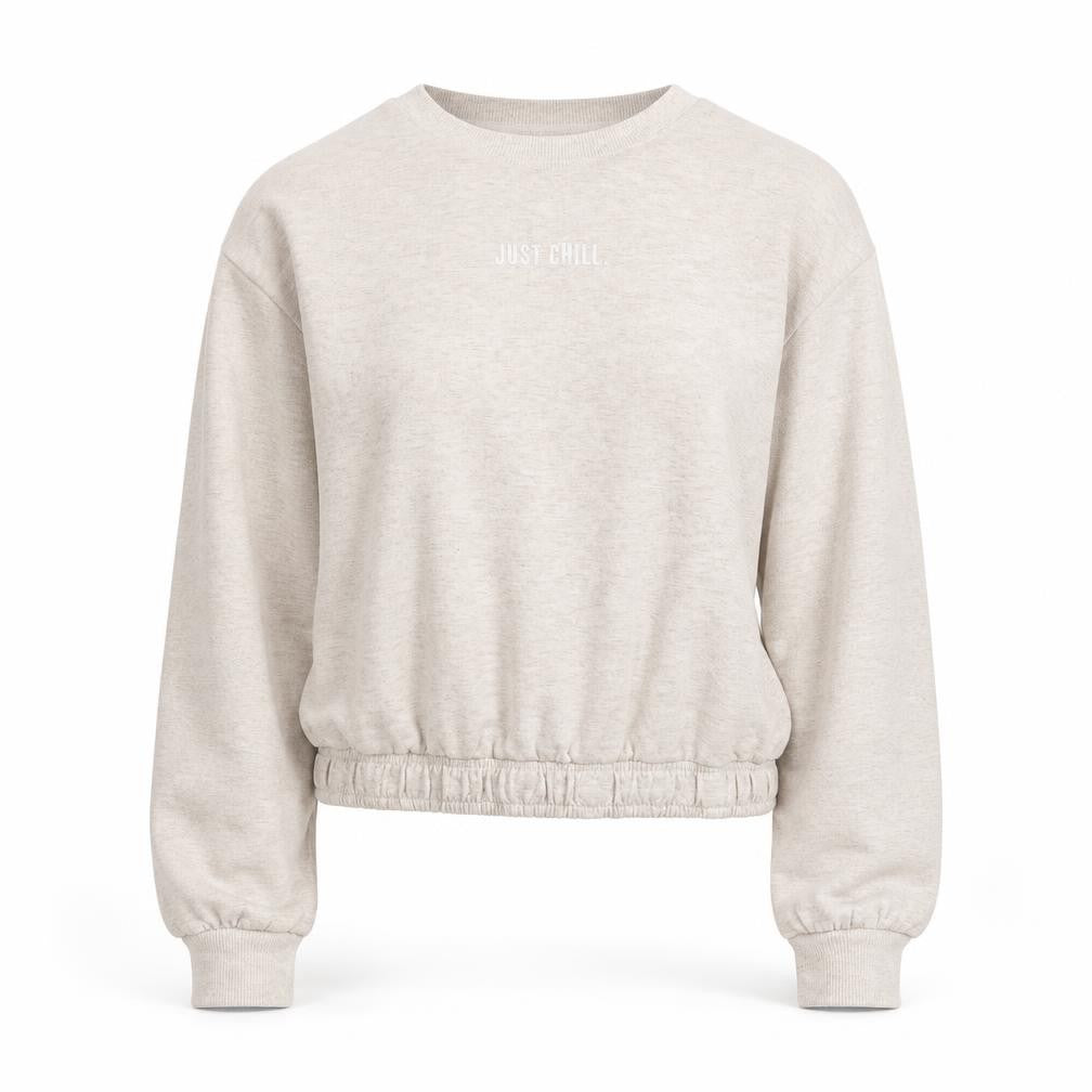 Front view of New Look women’s beige polyester pullover sweatshirt, size UK 8