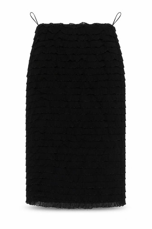 Front view of Gerard women’s black polyester a-line skirt, size UK 12
