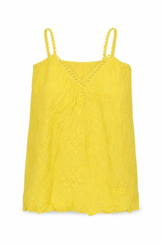 Front view of Zara women’s yellow cotton basic blouse, size L, halter