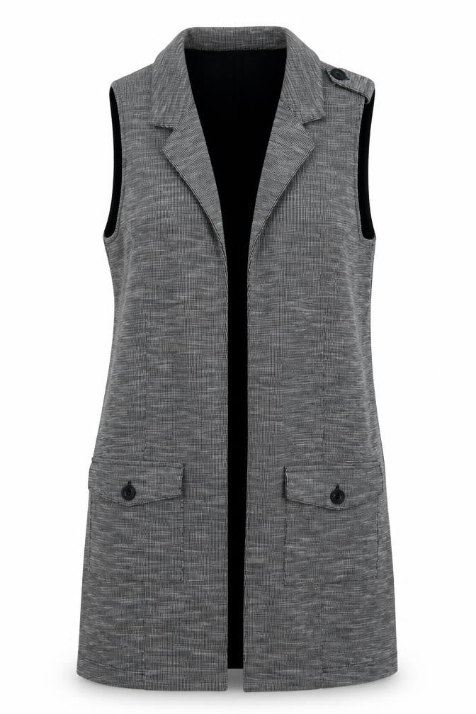 Front view of Miss Selfridge women’s grey collared polyester cardigan jumper, size UK 8