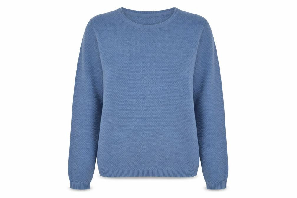 Front view of TIFFOSI women’s blue round neck cotton jumper, size M