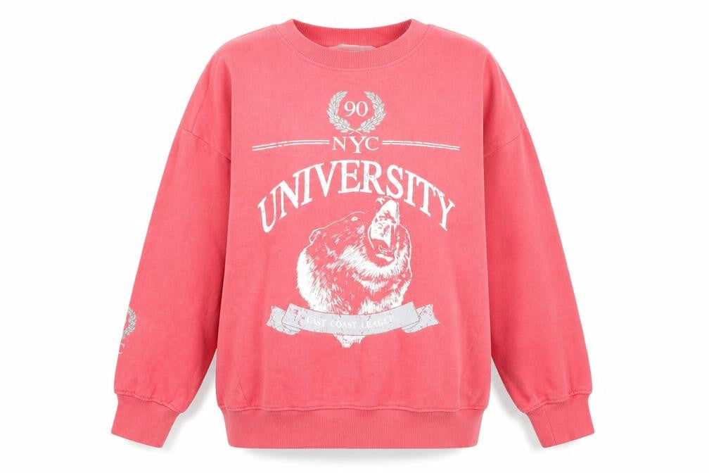 Front view of Primark women’s pink polyester pullover sweatshirt, size XS