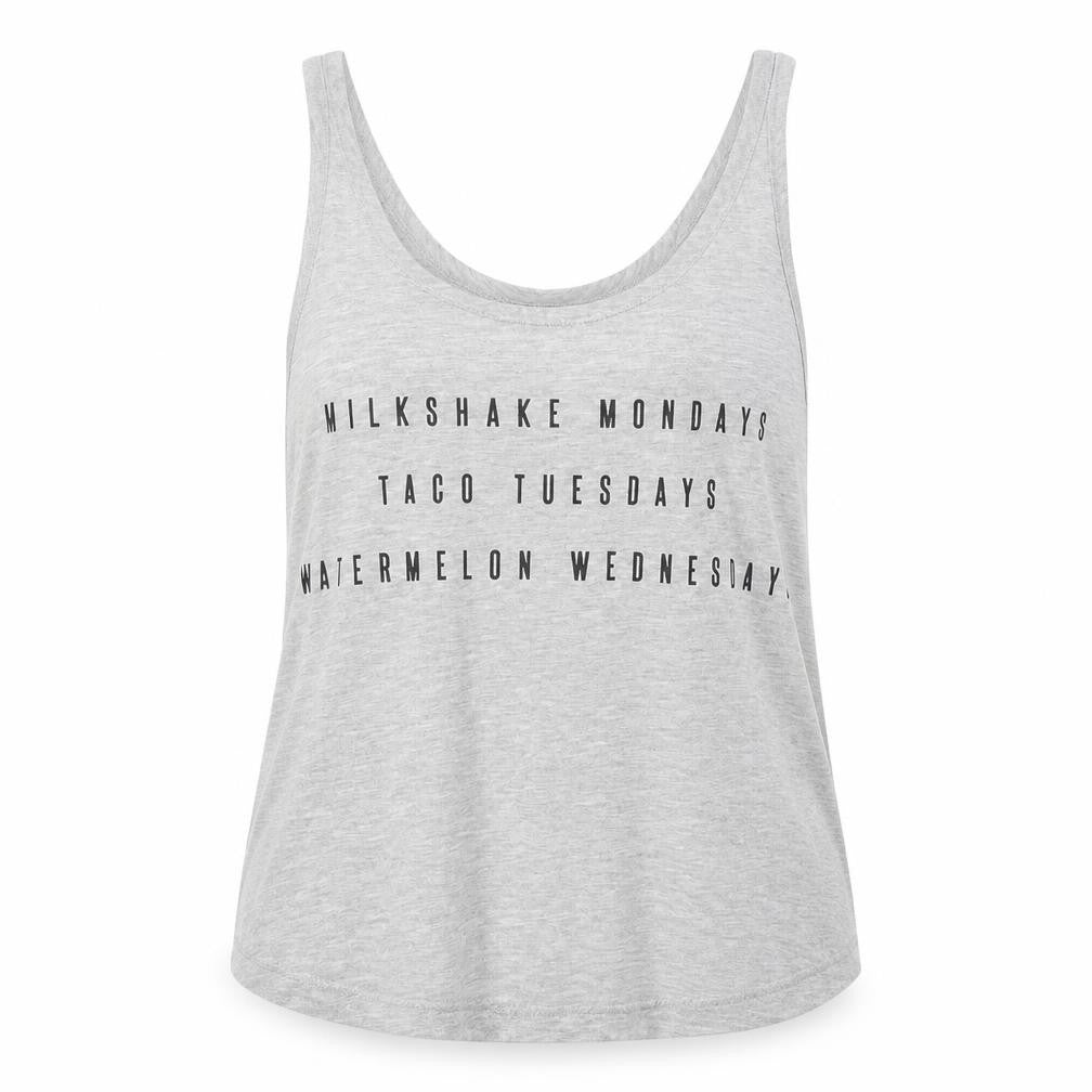 Front view of Fashion Union women’s grey cotton basic tank, size UK 8, round neck