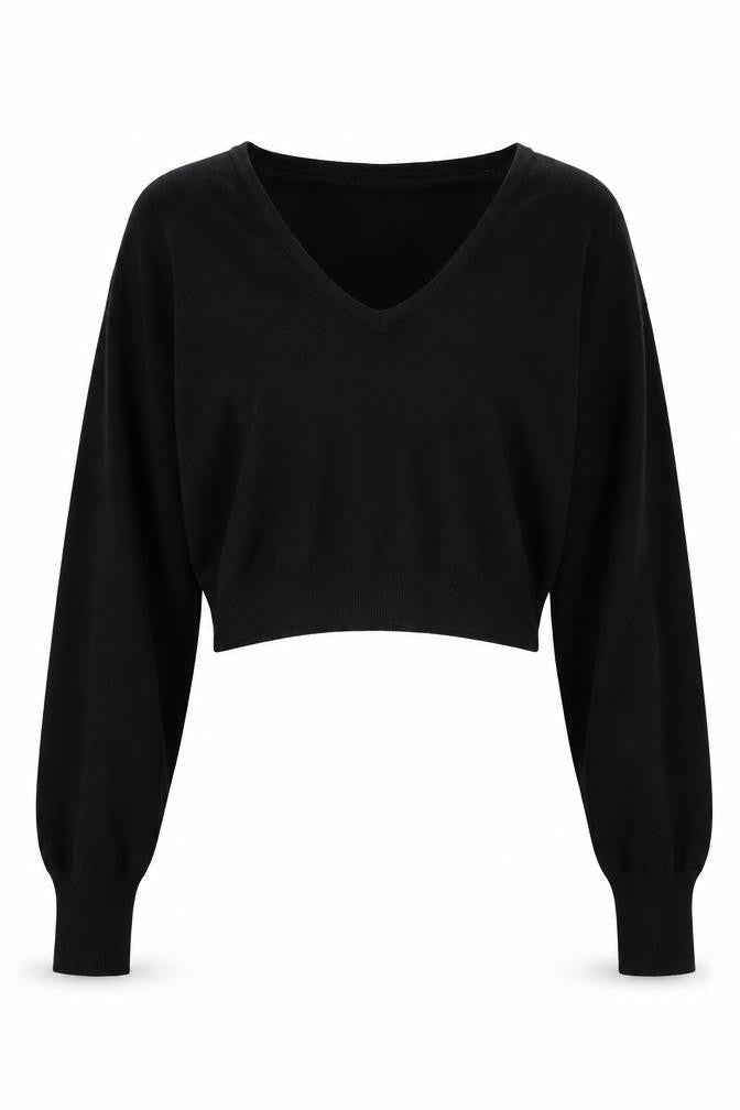 Front view of SHEIN women’s black v-neck acrylic jumper, size S