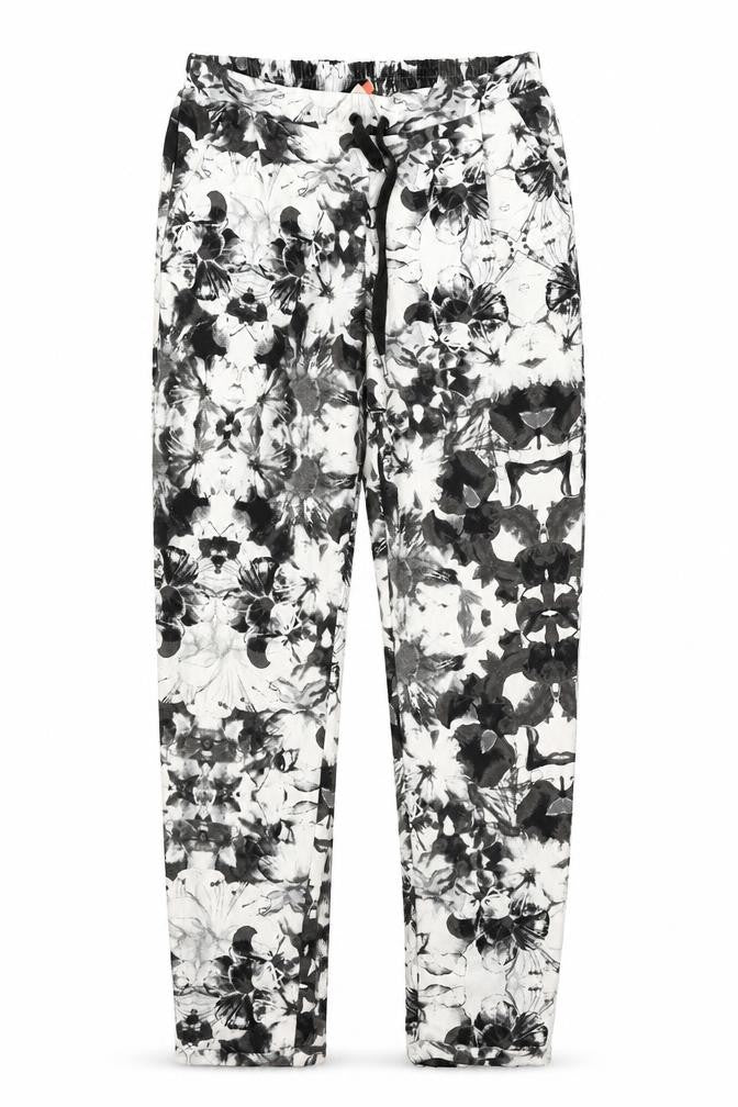 Front view of Only women’s multicoloured geometric polyester trousers, size UK 8, 28-inch leg regular