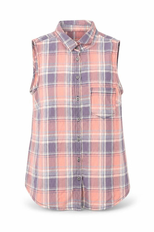 Front view of New Look women’s multicoloured plaid cotton basic button-up, size UK 12, collared