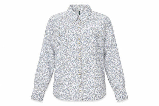 Front view of United Colors of Benetton women’s multicoloured floral cotton basic button-up, size S, collared