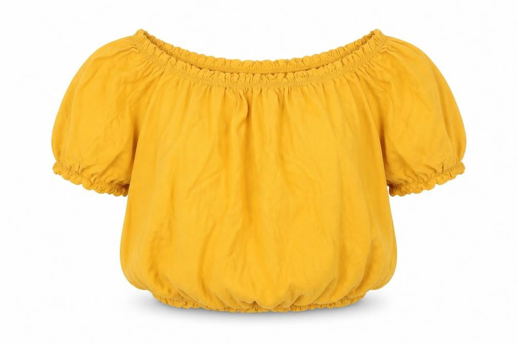 Front view of Primark women’s yellow cotton basic blouse, size UK 8, round neck