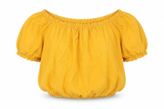 Front view of Primark women’s yellow cotton basic blouse, size UK 8, round neck